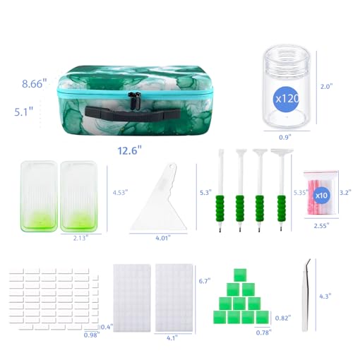 Image of 120 Slot Diamond Art Storage Box | Green Bead Organizer Case with Drill Tools, Portable Craft Box, For 5D DIY Art Kits