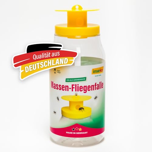 inseko 1x Massen-Fliegenfalle mit Lockstoff Fliegenfalle für Garten Terrasse & Außenbereich effektive Fliegenabwehr - Made in Germany