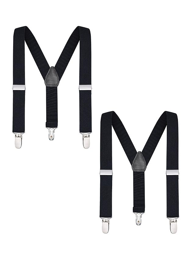 Buyless Fashion Adjustable 2 Pack Suspenders for Kids Toddlers Baby Elastic Solid Color 1 Inch - Y Back Design