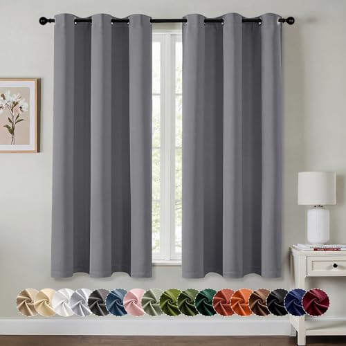 Image of MIULEE Blackout Curtains for Bedroom Living Room 2 Panels, Thermal Insulated Room Darkening Drapes Grommet Noise Reducing Light Blocking Window Treatments 45 Inches Long 40x45 Inch Light Gray