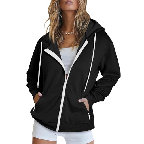 Womens Drawstring Zip Up Hoodies Oversized Sweatshirts Fall Fashion Outfits Casual Jackets Winter Clothes