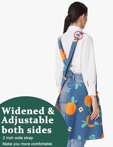 Image of Cozy Adjustable Cross Back Aprons for Women with Pockets Cotton Linen Cooking Kitchen Baking