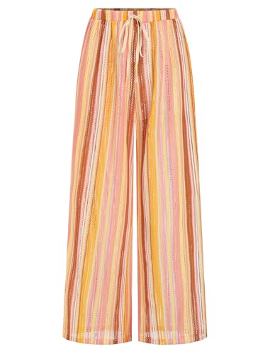 Image of ZAFUL Womens Beach Cover Up Pants Sexy Crochet Drawstring Elastic Boho Swimsuit Cover Up Long Pants Beach Wear