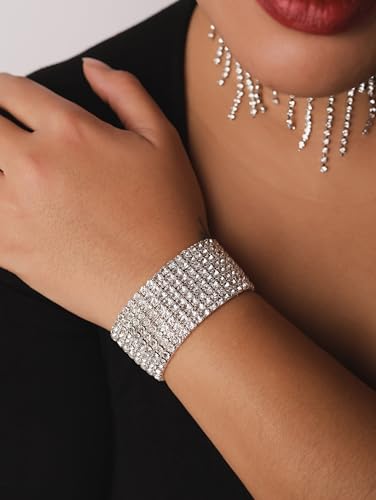 Sacina Silver-tone Tennis Stretch Bracelet, Fake Diamond Rhinestone Bracelet for Women, Christmas Jewelry Gifts2