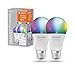 Produktbild LEDVANCE Smarte LED-Lampe mit WiFi Technologie, Sockel E27, Dimmbar, Lichtfarbe änderbar (2700-6500K), RGB Farben änderbar, ersetzt Glühlampen mit 60 W, SMART+ WiFi Classic Multicolour, 2er-Pack