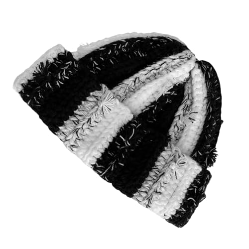 Gorro grueso de ganchillo negro para paseos invernales y actividades al aire libre