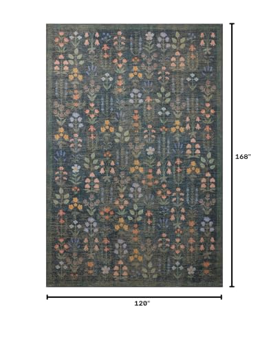 Image of Loloi Rifle Paper Co Edinburgh Navy /Multi 10'-0 inch x 14'-0 inch Area Rug | EDN-03 Printed Approx. 10x14 Blue Living room Dining room Bedroom, Rustic, Elegant, Muted, Refined, Area Rug