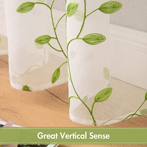 Miulee Sheer Curtains With Green Embroidered Leaf Pattern For Living Room Farmhouse Decorative Elegant Grommet Embroidery Window Voile Bedroom Drapes St. Patrick's Day Decor 2 Panels 54 X 96 Inches #TOP6