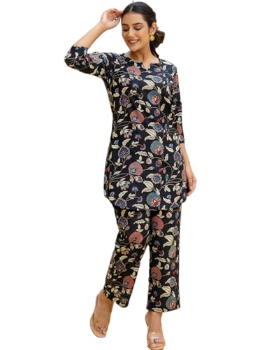 Image of feranoid Elegant V-Neck 3 /4 Sleeve Kurta & Pant Co-ord Set (S-XXL)
