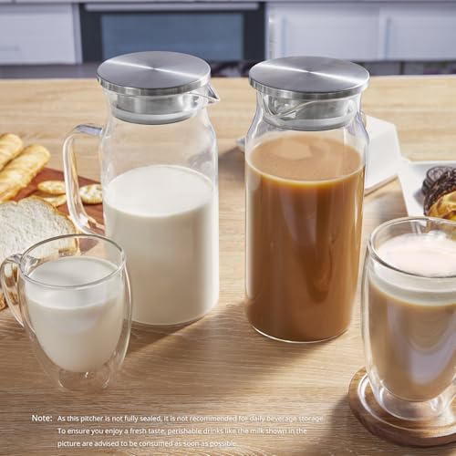Glass Pitcher with Lid and Spout, 40 oz Glass Water Pitcher for Fridge, Glass Carafe for Iced Tea, Hot/Cold Water, Coffee, Juice, Lemonade, Small Glass Pitcher, Ideal Gift for Thanksgiving Christmas