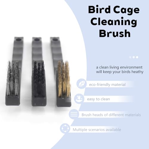 Image of 3PCS Bird Cage Cleaning Brush Set-Copper,Nylon and Stainless Steel Wire Brushes for Cleaning Parrot Cages, Kennels, and Perches,Removes Poop and Keeps Bird Cages Fresh,Essential Bird Cage Accessory