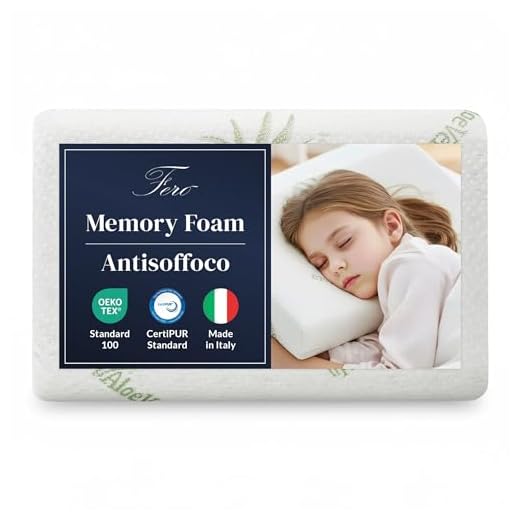 Ferò Cuscino Bambini Antisoffoco 30x50x5,5cm in Memory Foam, OEKO-TEX® e CertiPUR™, Cuscino Asilo con Federa Rimovibile all’Aloe Vera, Guanciale Letto Bambino Traspirante, 100% Made in Italy