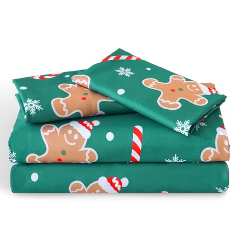 LONAVA Full Sheet Set Kids - 4 Pieces Soft Microfiber Cartoon Style Bedsheets for Boys Girls Teens, Oeko TEX, Breathable Deep Pocket Sheets, (Gingerbread Man)