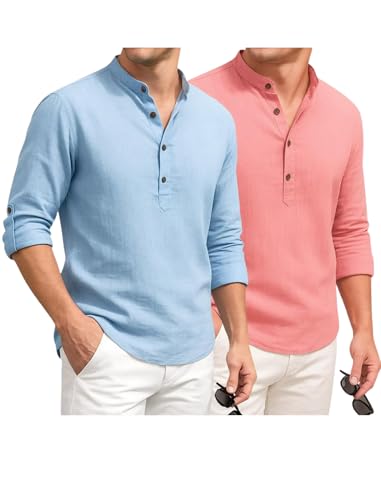 Image of DEEMOON Combo of Men's Cotton Blend Solid Regular Fit Full Sleeve Short Kurta | Men's Trendy Short Kurta Pack of 2 (Available in Plus Size & Combo Packs)