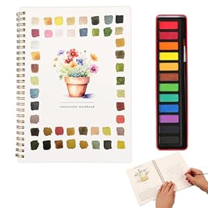 Libros de acuarela, libro para colorear al agua, libros de acuarela de flores para principiantes, juego de pintura de acuarela de 12 colores con pincel de pintura, libro de acuarela para adolescentes