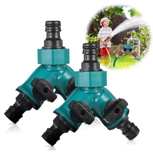 Connecteur de tuyau d'arrosage à 2 voies - Répartiteur de robinet en Y avec vannes marche/arrêt individuelles - Répartiteur de tuyau d'arrosage à 2 voies pour irrigation de jardin et cuisine