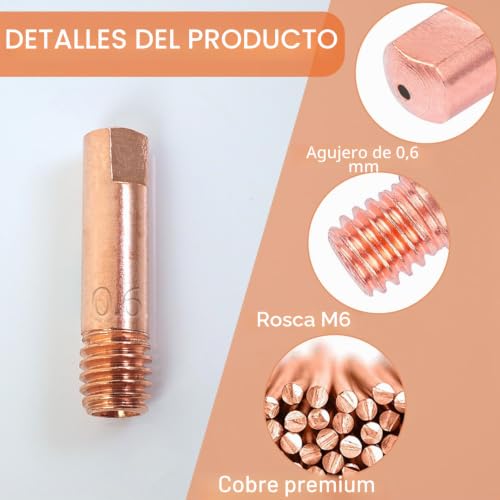 Miniatura 3 de Zfkxgs 10pz 0,6mm Boquillas Punta De Contacto Mig 0.024 Punta De Contacto De Cobre Mig Mb15ak Accesorios De Soldadura Consumibles De Máquina De Soldadura Boquillas De Soldadura Consejos De Soldadura