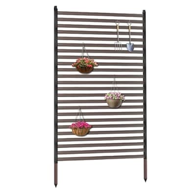 Twira Outdoor Privacy Screen 35" x 59", Privacy Fence Screen for Outside, Trash Can Metal Privacy Panels, 3FT x 5FT Decorative Pipes and Slats Divider Fence Privacy for Backyard Patio Garden Brown