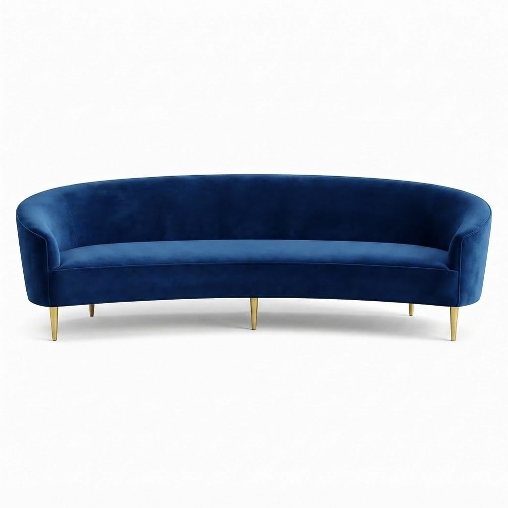 HM Handicrafts Modern Curved 3 Seater Sofa | Premium Velvet Upholstered Designer Couch with Solid Wood Frame, High Density Foam & Gold Metal Legs | Luxury Living Room Sofa, Off White-image-38