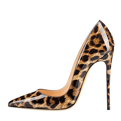 COLETER Women's Sexy Pointed Toe High Heels,4.72 inch/12cm Patent Leather Pumps,Wedding Dress Shoes,Cute Evening Stilettos