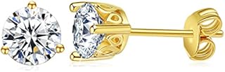 Cubic Zirconia Stud Earrings, 14K Gold Plated Earrings for Men Women Jewellery Gift