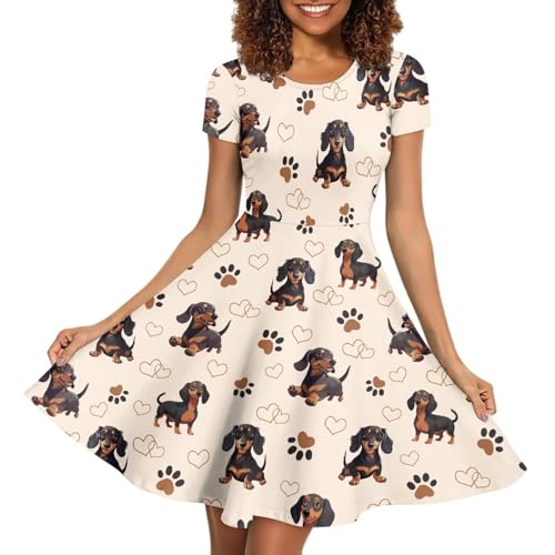 Image of HUGS IDEA Womens Puffy Swing Midi Dress Round Neck Short Sleeve Party A-Line Dresses