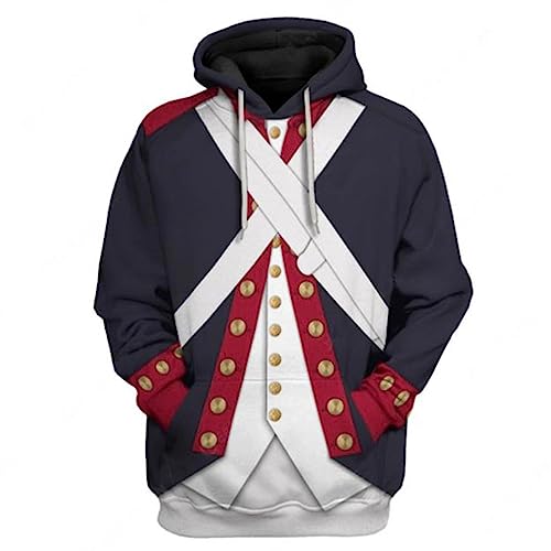 Image of Uyecos Historical Hoodie Revolutionary War Uniform Top | Historical Figure Print, Military Uniform Print, for Historical Reenactment, Halloween Cosplay