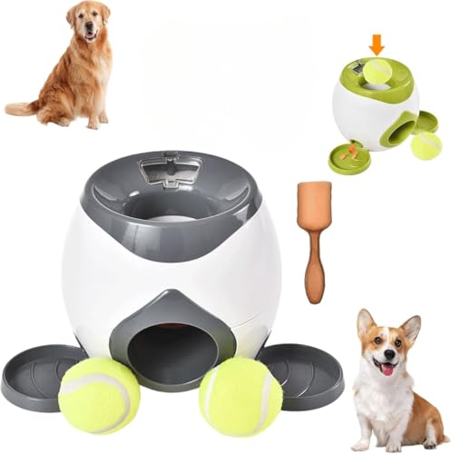 Dlwk 自動ボールランチャー テニスボール 2個付き自動ボールランチャー、犬用ボール投げランチャー、屋外用犬用ボール投げディスペンサー 犬用エンリッチメント玩具
