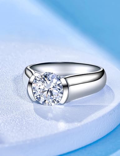 CannyCat 3 Carat Moissanite Half Bezel Set Promise Ring for Women Platinum-Plated Silver D color VVS 9 mm Moissanite Tension Solitaire Engagement Band2