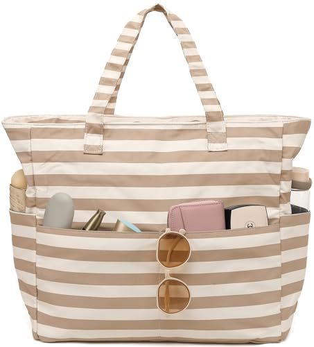 Image of LEDAOU Large Beach Bag Women Waterproof Sandproof Zipper Beach Tote Pool Bag for Swim Gym Grocery Travel with Wet Pocket