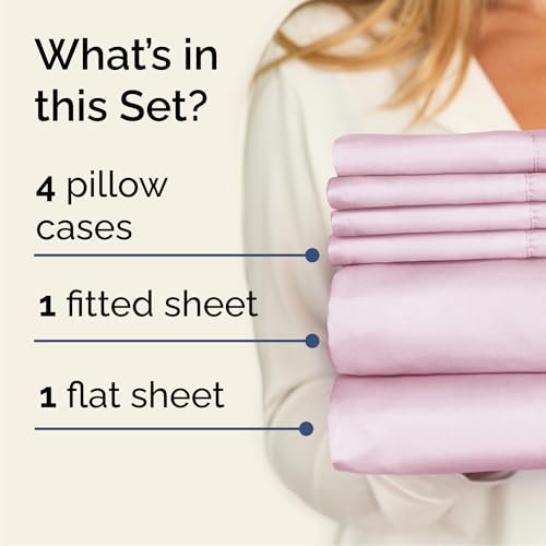Image of Cal King 6 Piece Bed Sheet Set - Breathable & Cooling Sheets - Light Pink