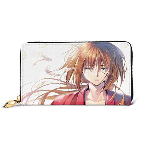 IUBBKI Carteras de Piel Carteras de Mujer Rurouni Kenshin Anime Junior Leather Zip Wallet,Cartoon Fashion Leather Craft Wallets Card Holder Purse Cover