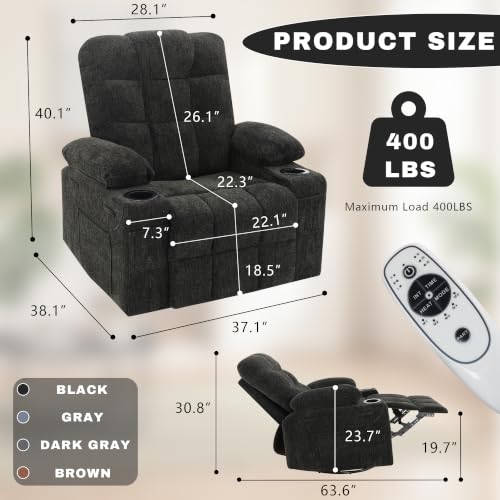 Image of Swivel Rocker Recliner Chair, Recliner Single Sofa with Massage,Manual Nursery Rocking Chair with Side Pockets & Cup Holder, Modern Recliner with Heating for Living Room, Apartment(Black)