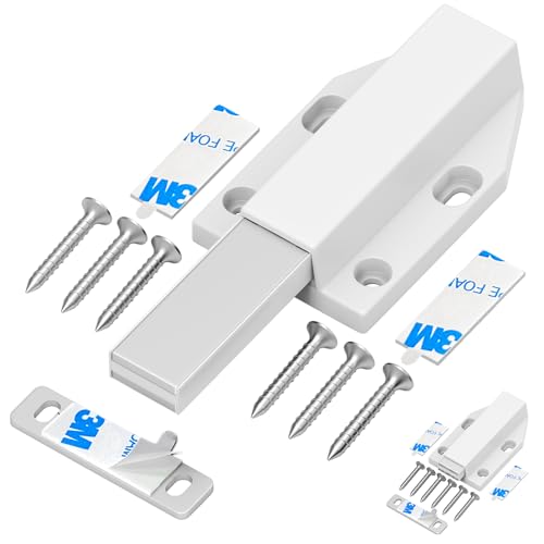 Magnetic Push Latch Without Nail Installation Tonitrui Heavy Duty Magnetic Touch Latches for Large Door Push Release Latch Kitchen Drawer Push Catch Press Out Latch(White 2 Pack)