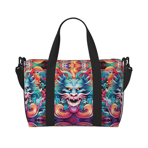 Travel Bag for Weekend Trips, Airplane Carry-On with Adjustable Strap, Cute Chinese Dragon (1)2