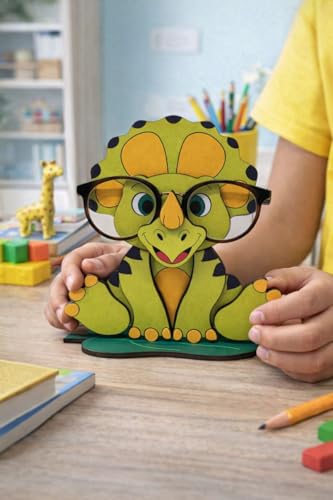 Image of PANAH Cute Dino Eyeglass Holder | Kids Spectacle Stand & Pen Holder | Cartoon Dinosaur Desk Organizer for Study Table | Durable MDF | Fun for Children