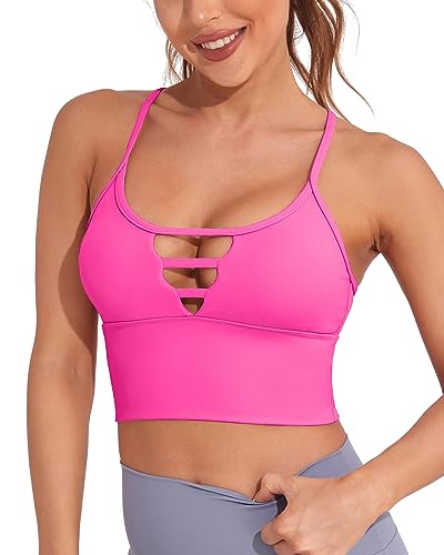 Image of AngiMelo Longline Sports Bras for Women High Support Strappy Push Up Workout Tops Built in Bra Padded Crop Yoga Tank Top