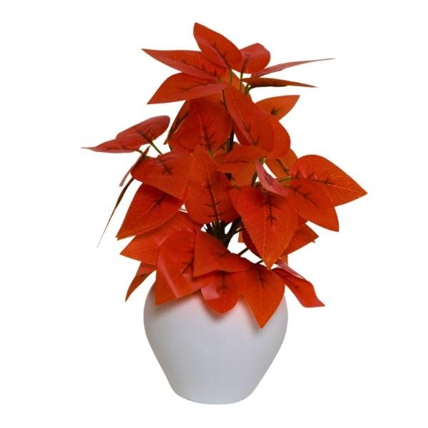 Image of fancymart Artificial Plant Leaves in Apple Pot (30 cm Height) | Small Potted Plant for Office Desk | Home Decor for Living Room | Cafe & Restaurant Table Decoration