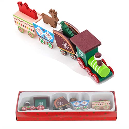 Set Mini Tren de madera navideño tren navideño de madera Adornos navideños de madera en miniatura Juego de juguete de tren madera Decoraciones para Arbol De Navidad Ventana Escritorio Decoración Cover
