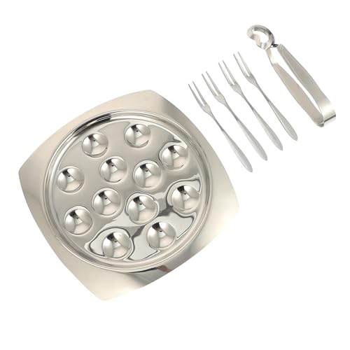 WEKADRIN Posate per Lumache in Acciaio con Pinza e Forchette Due Denti Piatto Scomparti per Servizio e Casa per Frutta Antipasti e Mare