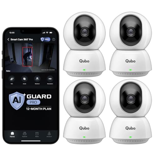 Image of Qubo Smart Cam 360 4MP (Pack of 4) | No SD Card Required, Records Directly on Cloud | AI Guard Pro 12-Month Plan (Cloud Backup Included) | AI-Person Detection | Intruder Alarm | Color Night Vision