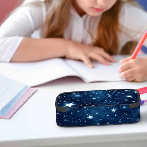 Image of Blue Stars Pencil Case Organizer Shiny Bright Universe Light Christmas Stationery Box Makeup Box School Supply for Boy Girl Men Women
