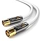 deleyCON 1,5m 4K TV Antennenkabel Koaxialkabel TV-Kabel HDTV FULL HD - IEC-Stecker zu IEC-Buchse - Metallstecker - Analog Digital - Weiß