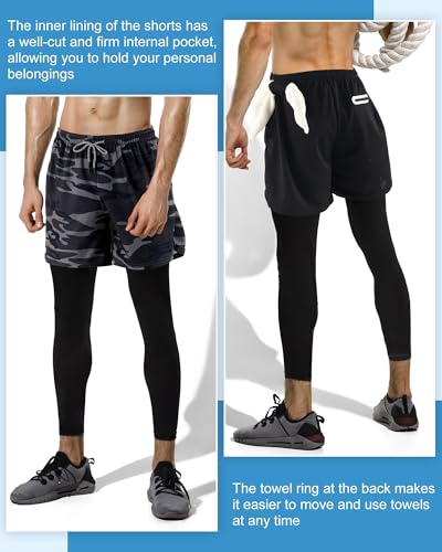 3 Pcs Men's 2 in 1 Athletic Running Pants Quick Dry Workout Compression Pants with Pockets Towel Loop4