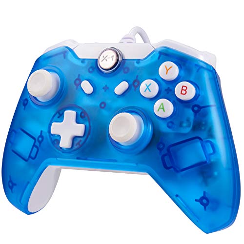 LUXMO PREMIUM Wired USB Controller for Xbox One,Upgraded Xbox One Controller Game Joystick Gamepad Remote with Vibration LEDs Flicker Function for Xbox One Console PC Windows 7/8/10 (Transparent Blue)