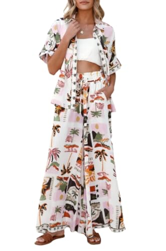 Wuitrie 2 Piece Sets for Women Trendy Tropical Print Short