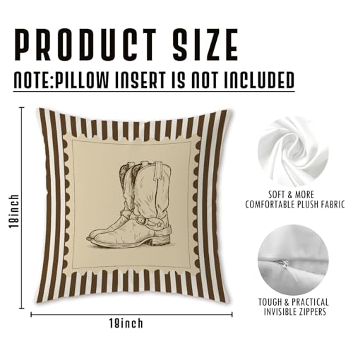 Trenstise Western Cowboy Pillow Covers 18x18 Set of 2, Western Room Decor, Vintage Striped Rodeo Horse Rider Cowboy Boots Decorative Throw Pillow Cover for Home Bedroom Living Room Office