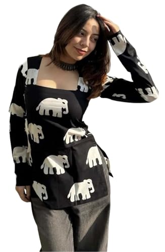 Image of FELISIA Women's Full Sleeves Rayon Printed Square Neck Short Kurti, Bell Sleeves, Short Kurti for Women, Stylish Ethnic Top, Daily Casual Western & Office wear