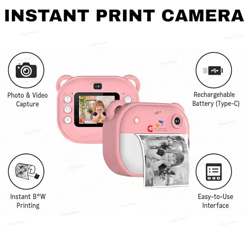 Image of Instant Print Camera for Kids | 1080P HD Digital Video Camera with Built-in Printer Includes 2 Print Rolls, Fun Learning Toy for Kids | Print Photos & Record Videos