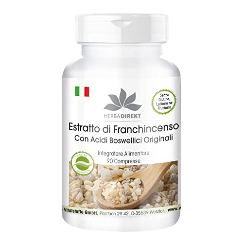Estratto di Boswellia serrata - 400mg - Standardizzato al 65% di acidi boswellici - Vegan - 90 compresse | HERBADIREKT by Warnke Vitalstoffe - Qualità da farmacia tedesca